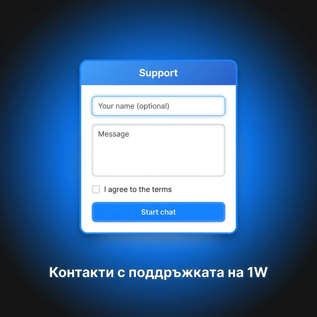 Екип за поддръжка на 1W – live chat, имейл и Telegram, достъпни 24/7 за помощ
