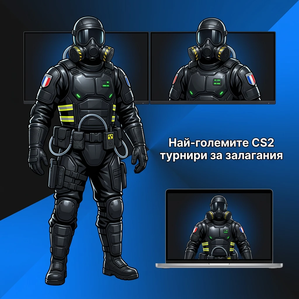 Лого и трофеи на най-големите CS2 турнири като Valve Majors, ESL Pro League и IEM Katowice