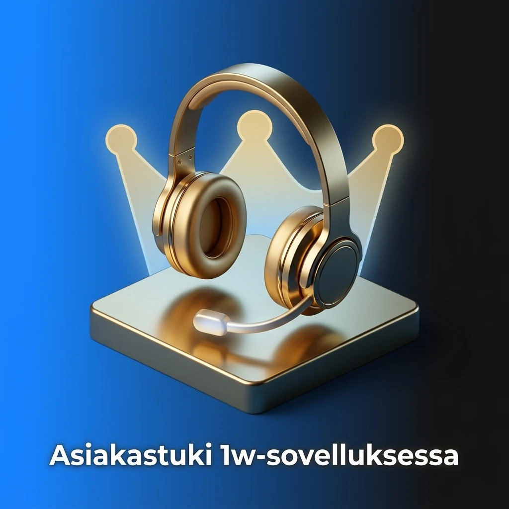 1w-sovelluksen asiakastuki: live-chat, sähköposti, puhelin ja FAQ saatavilla 24/7