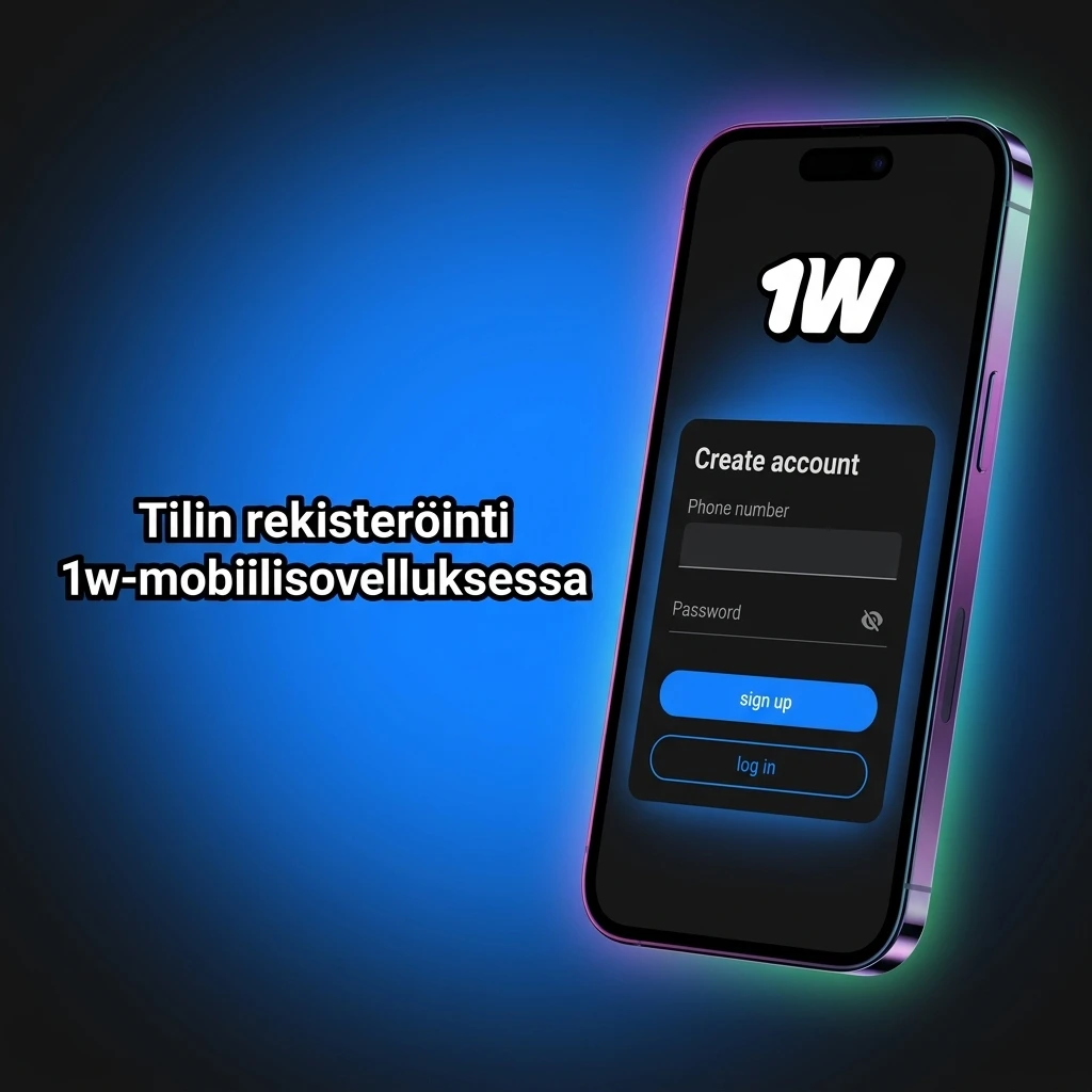 1w-mobiilisovelluksen tilin rekisteröintiprosessi: lomake sähköpostilla, salasanalla ja EUR-valuutalla